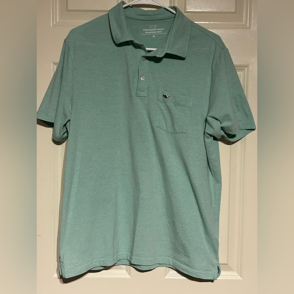 Vineyard Vines Edgartown Pocket Polo Shirt Green Teal Pima Blend Mens Medium
